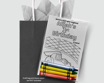 Race Car Coloring Party Favors – Personalized Kids Birthday Activity