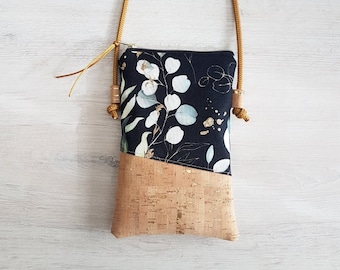 Mobile phone bag / mobile phone bag for hanging around / crossbody / shoulder bag / canvas / cork / vegan / eucalyptus