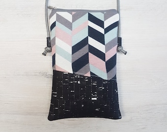 Bolsa para celular / Bolsa transversal para celular / Bolsa de ombro / Lona / Cortiça / Vegana / Geométrica / Abstrata