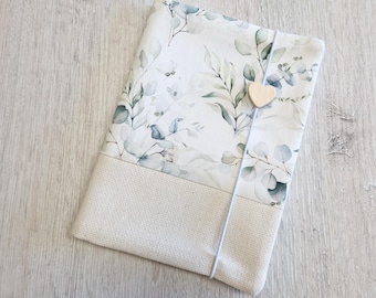 Personalized maternity record book cover with extra pocket and name / Mother and child passport cover / Cotton / Eucalyptus cream floral