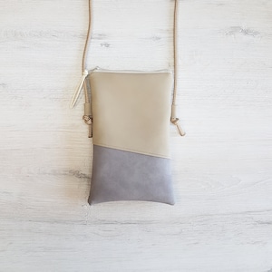 Mobile phone bag / mobile phone bag for hanging around / crossbody / shoulder bag / faux leather / gray sand