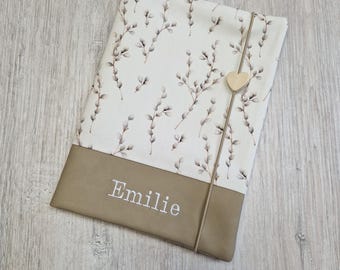 Funda personalizada para libro de historial médico con bolsillo y nombre / Funda para libro de exámenes / Funda para libro de historial médico / Algodón / Imitación de cuero / Sauce
