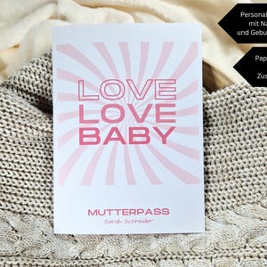 Moederpaspoorthoes kan gepersonaliseerd worden met compartiment + naam / Duitse moederpaspoorthoes / beschermende moederpaspoorthoes / stofhoes / LOVE BABY roze