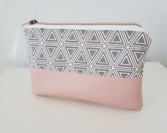 Kosmetiktasche personalisierbar, sponge bag XL, Tampontäschchen, Kosmetiktäschchen, Kulturbeutel, grau, rosa, geometrisch, kupfer, Dreieck