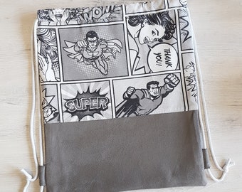 Gym bag, children's gym bag, kindergarten gym bag with name, comic, canvas, faux leather