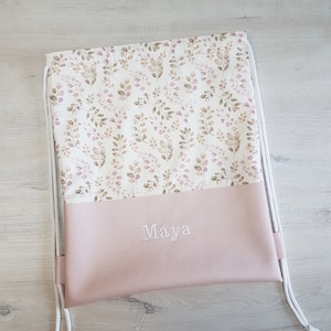 Turnbeutel mit Namen / Kinderturnbeutel / Kindergartenturnbeutel / Rucksack / Baumwolle / Kunstleder / Blüten floral rosa