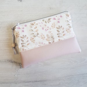 Kosmetiktäschchen personalisierbar / Kosmetiktasche / Kleines Täschchen / Baumwolle / Kunstleder / Blüten rosa / Kosmetiktasche XL Bild 5