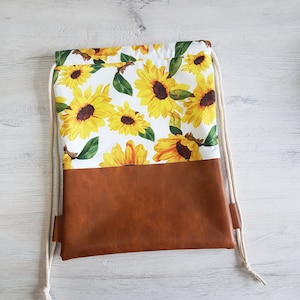 Sac de sport personnalisé avec nom/sac de sport enfant/sac de sport maternelle/sac à dos/coton/simili cuir/tournesols fleuris
