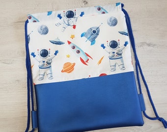 Gym bag personalized with name / children's gym bag / kindergarten gym bag / sports bag / cotton / imitation leather / astronaut large