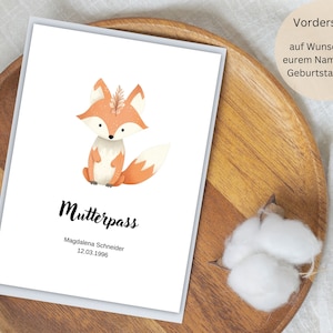 Moederpaspoorthoes gepersonaliseerd met extra vak en naam / moederpaspoorthoes / zwangerschapscadeau / boho vos