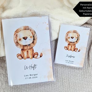 U-boekje en vaccinatiebewijs personaliseerbaar met naam / gezondheidsboekje omslag / onderzoeksboekje omslag / beschermhoes / geboortegeschenk / leeuw