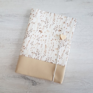 Protège livret U personnalisé avec compartiment et nom / protège carnet d'examen / protège carnet de santé / coton / simili cuir / graminées marron
