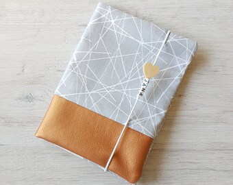 Maternity pass cover personalized with additional compartment and name / mother child pass cover / cotton / imitation leather / geometric gray
