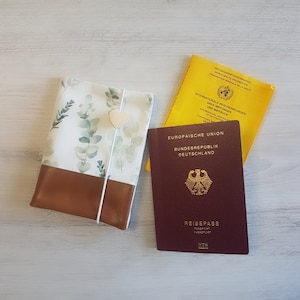 Protège-passeport de vaccination personnalisé avec nom / Protège-passeport / Protège-carte de vaccination / Coton / Simili cuir / Eucalyptus