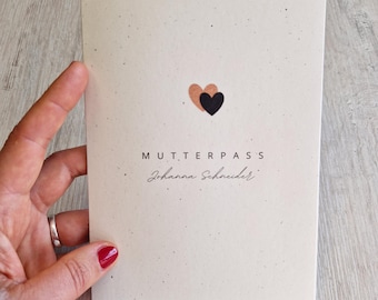 Personalized maternity record book cover with name / Mother and child passport / Protective cover / Pregnancy gift / Minimalist hearts