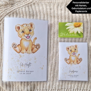 U-boekje en vaccinatiebewijs personaliseerbaar met naam / gezondheidsboekje omslag / onderzoeksboekje omslag / beschermhoes / geboortegeschenk / babyleeuw