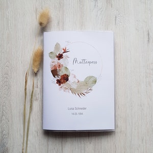 Moederpaspoorthoes gepersonaliseerd met extra vak en naam / 3-delige / Boho Flowerhoop bloemenkrans