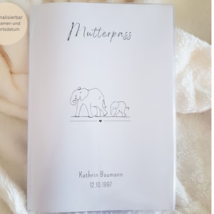 Moederpaspoorthoes gepersonaliseerd met extra vak en naam / moederpaspoorthoes / zwangerschapscadeau / beschermhoes / minimalistische olifant