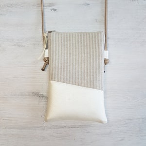 Handytasche / Handytasche zum Umhängen / Crossbody / Umhängetasche / Baumwolle / Kunstleder /  gestreift beige weiß