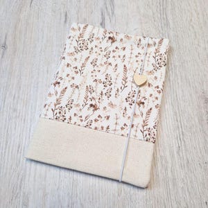 Protège livret U personnalisable avec compartiment et nom / protège carnet d'examen / protège carnet de santé / coton / toile / marron herbe crème