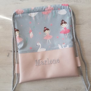 Turnbeutel mit Namen / Kinderturnbeutel / Kindergartenturnbeutel / Rucksack / Baumwolle / Kunstleder / Ballerina grau