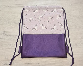 Bolsa de gimnasio con nombre / bolsa de gimnasio para niños / bolsa de gimnasio para jardín de infantes / mochila / algodón / piel sintética / unicornio