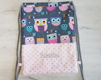 Personalized children's gym bag with name / Kindergarten gym bag / Gym bag / Sports bag / Backpack / Cotton / Owls