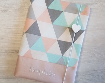 U booklet cover personalized with name / vaccination certificate / health booklet cover / examination booklet cover / cotton / imitation leather / geometric colorful