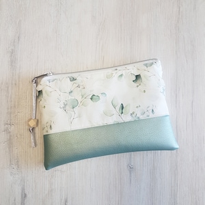 Trousse de maquillage personnalisable avec nom / trousse de maquillage XL / petite trousse / coton / simili cuir / eucalyptus