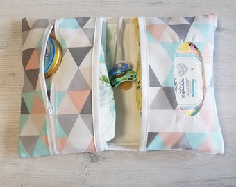 Diaper bag with name / diaper clutch / diaper bag / canvas / cotton / geometric / triangles colorful