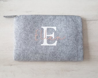 Cosmetic bag made of gray felt personalized with name / diaper bag / cosmetic bag / toiletry bag