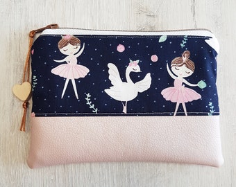 Cosmetic bag customizable with name / cosmetic bag XL / small bag / cotton / faux leather / ballerina blue