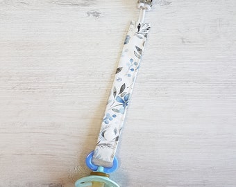 Schnullerband personalisierbar und waschbar mit Clip / Schnullerbändchen / Baumwolle / Blumen blau floral