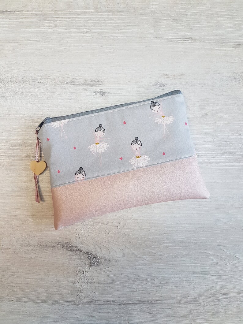 Cosmetic bag customizable with name / cosmetic bag XL / small bag / cotton / faux leather / ballerina small image 3