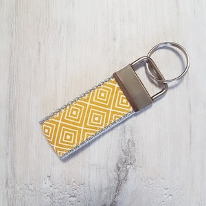 Lanyard, key chain, key ring, grey, yellow, geometric, silver