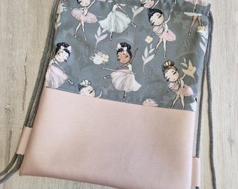 Personalized gym bag / Children's gym bag / Kindergarten gym bag / Backpack / Cotton / Faux leather / Ballerina Ballet