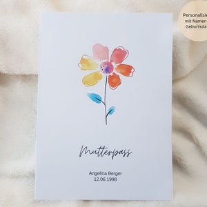 Moeders paspoorthoesje gepersonaliseerd met extra vak en naam / moeders paspoorthoesje / zwangerschapscadeau / bloem bloemen kleurrijk