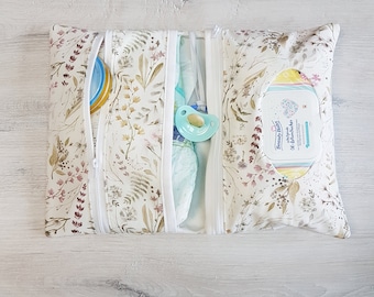 Personalized diaper bag with name and wet wipe compartment / diaper clutch / changing bag / cotton / various floral patterns, flowers, grasses