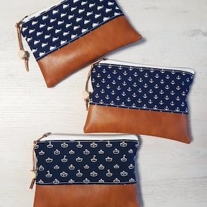 Kosmetiktäschchen,makeup bag, Tampontäschchen, kleines Täschchen, maritim, blau, braun