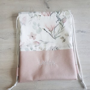 Sac de sport personnalisé avec nom / sac de sport pour enfants / sac de sport pour maternelle / sac à dos / coton / simili cuir / fleurs florales