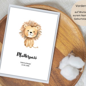 Moederpaspoorthoes gepersonaliseerd met extra vak en naam / moederpaspoorthoes / zwangerschapscadeau / boho leeuw