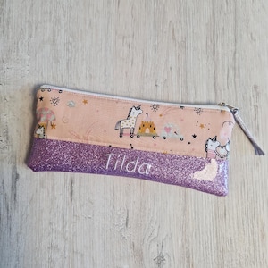 Pencil case customizable with name / pencil case / pencil bag / cosmetic bag / cotton / vinyl / unicorns glitter