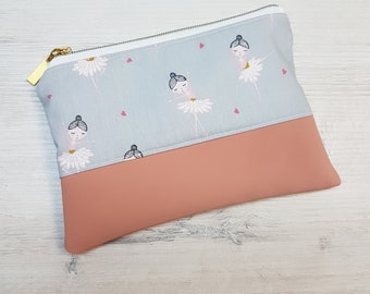 Cosmetic bag XL customizable / small bag / cotton / faux leather / ballerina