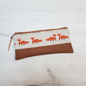 Pencil case personalized with name / pencil case / pencil bag / cosmetic bag / cotton / faux leather / fox