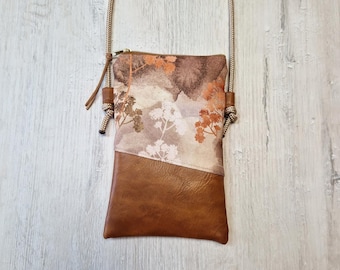 Phone case / Crossbody phone case / Shoulder bag / Cotton / Faux leather / Vegan / Autumn flowers watercolor