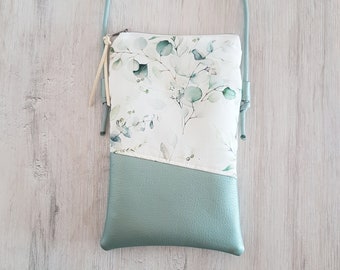 Mobile phone bag / mobile phone bag for hanging / crossbody / shoulder bag / cotton / faux leather / eucalyptus