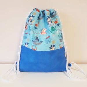 Children's gym bag, kindergarten gym bag, gym bag, gym bag, sports bag, pirates, blue image 1