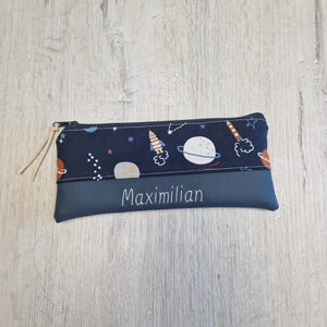 Pencil case personalized with name / pencil case / pencil bag / cosmetic bag / cotton / artificial leather / rocket planets space