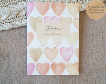 Maternity pass cover customizable with compartment + name / cover for the German maternity pass / pregnancy gift / hearts watercolor colorful