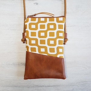 Borsa per cellulare / Borsa per cellulare a tracolla / Tracolla / Borsa a tracolla / Tela / Similpelle / Retro giallo bianco